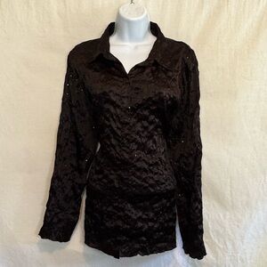 A-135 Chico’s Brown Sequin Detail Long Sleeve‎ Button Down Blouse Size L